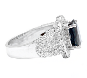 6.20 Carats Exquisite Natural Blue Sapphire and Diamond 14K Solid White Gold Ring