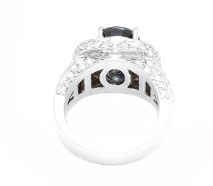 6.20 Carats Exquisite Natural Blue Sapphire and Diamond 14K Solid White Gold Ring