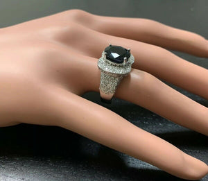 6.20 Carats Exquisite Natural Blue Sapphire and Diamond 14K Solid White Gold Ring