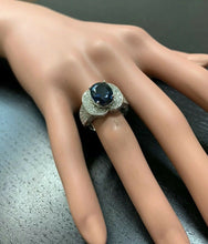 Load image into Gallery viewer, 6.20 Carats Exquisite Natural Blue Sapphire and Diamond 14K Solid White Gold Ring