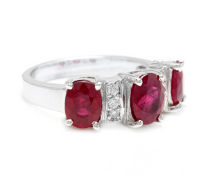 4.15 Carats Impressive Natural Red Ruby and Diamond 14K White Gold Ring