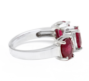 4.15 Carats Impressive Natural Red Ruby and Diamond 14K White Gold Ring