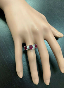 4.15 Carats Impressive Natural Red Ruby and Diamond 14K White Gold Ring