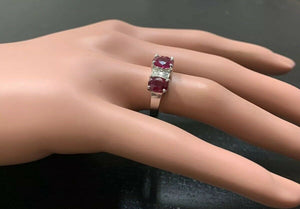 4.15 Carats Impressive Natural Red Ruby and Diamond 14K White Gold Ring