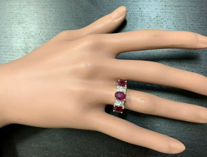 4.15 Carats Impressive Natural Red Ruby and Diamond 14K White Gold Ring
