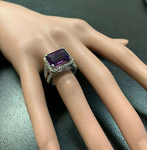 Load image into Gallery viewer, 7.85 Carats Natural Amethyst and Diamond 14K Solid White Gold Ring