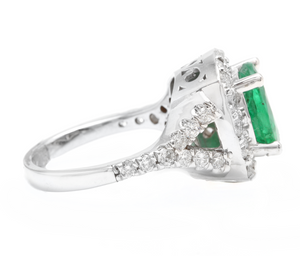 4.65 Carats Natural Emerald and Diamond 14K Solid White Gold Ring