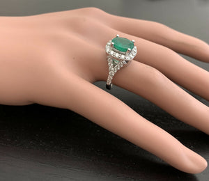 4.65 Carats Natural Emerald and Diamond 14K Solid White Gold Ring