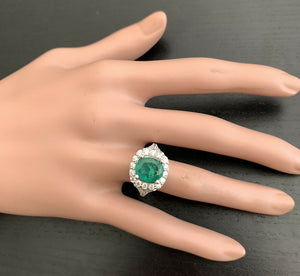 4.65 Carats Natural Emerald and Diamond 14K Solid White Gold Ring