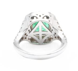 4.65 Carats Natural Emerald and Diamond 14K Solid White Gold Ring