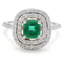 Load image into Gallery viewer, 2.00 Carats Natural Emerald and Diamond 14K Solid White Gold Ring