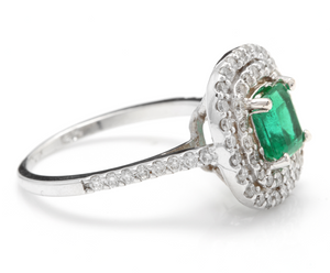 2.00 Carats Natural Emerald and Diamond 14K Solid White Gold Ring