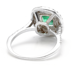 2.00 Carats Natural Emerald and Diamond 14K Solid White Gold Ring