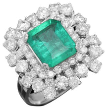 Load image into Gallery viewer, 5.40 Carats Natural Emerald and Diamond 14K Solid White Gold Ring