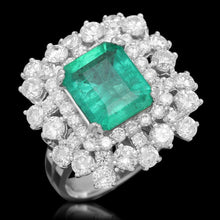 Load image into Gallery viewer, 5.40 Carats Natural Emerald and Diamond 14K Solid White Gold Ring