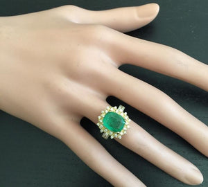 4.50 Carats Natural Emerald and Diamond 14K Solid Yellow Gold Ring