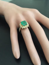 Load image into Gallery viewer, 4.50 Carats Natural Emerald and Diamond 14K Solid Yellow Gold Ring