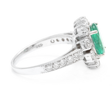 Load image into Gallery viewer, 3.20 Carats Exquisite Emerald and Diamond 14K Solid White Gold Ring