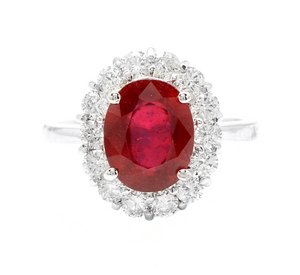 5.00 Carats Impressive Red Ruby and Natural Diamond 14K White Gold Ring