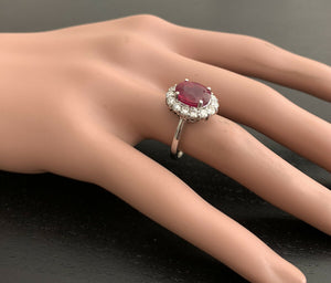 5.00 Carats Impressive Red Ruby and Natural Diamond 14K White Gold Ring