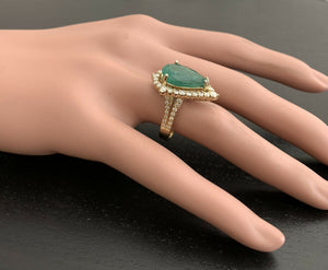 8.20 Carats Natural Emerald and Diamond 14K Solid Yellow Gold Ring