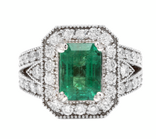 Load image into Gallery viewer, 3.80ct Natural Emerald &amp; Diamond 14k Solid White Gold Ring