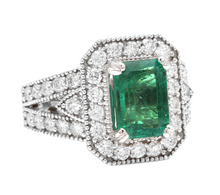 Load image into Gallery viewer, 3.80ct Natural Emerald &amp; Diamond 14k Solid White Gold Ring
