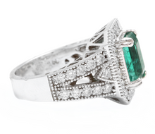 Load image into Gallery viewer, 3.80ct Natural Emerald &amp; Diamond 14k Solid White Gold Ring