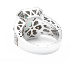 3.80ct Natural Emerald & Diamond 14k Solid White Gold Ring