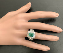 Load image into Gallery viewer, 3.80ct Natural Emerald &amp; Diamond 14k Solid White Gold Ring