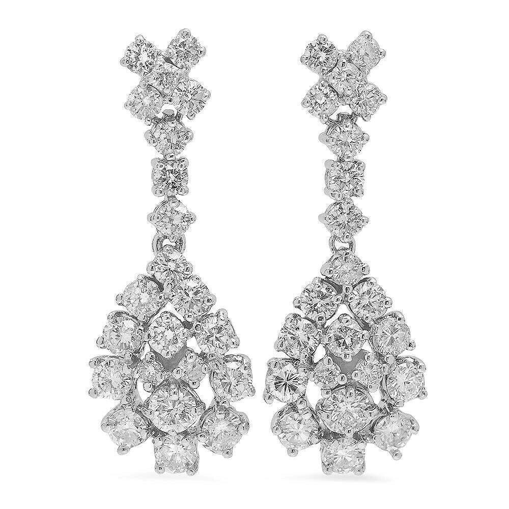 3.00ct Natural Diamond 14k Solid White Gold Dangle Earrings