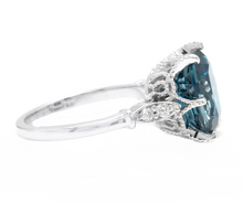 Load image into Gallery viewer, 4.08 Carats Natural Impressive London Blue Topaz and Diamond 14K White Gold Ring