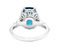 Load image into Gallery viewer, 4.08 Carats Natural Impressive London Blue Topaz and Diamond 14K White Gold Ring