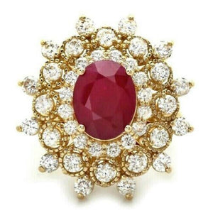 6.00 Carats Natural Red Ruby and Diamond 14k Solid Yellow Gold Ring