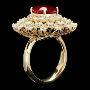 6.00 Carats Natural Red Ruby and Diamond 14k Solid Yellow Gold Ring