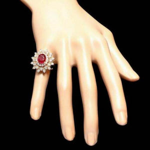 6.00 Carats Natural Red Ruby and Diamond 14k Solid Yellow Gold Ring