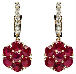 6.55ct Ruby and Natural Diamond 14k Solid White Gold Earrings