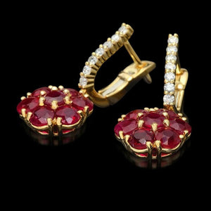 6.55ct Ruby and Natural Diamond 14k Solid White Gold Earrings