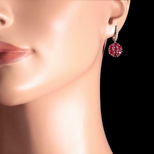 6.55ct Ruby and Natural Diamond 14k Solid White Gold Earrings