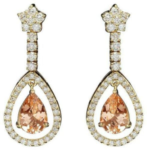 8.70ct Natural Morganite and Diamond 14k Solid Yellow Gold Earrings