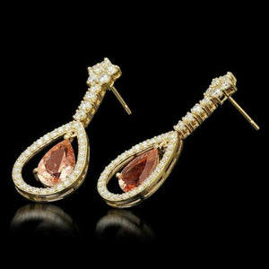 8.70ct Natural Morganite and Diamond 14k Solid Yellow Gold Earrings