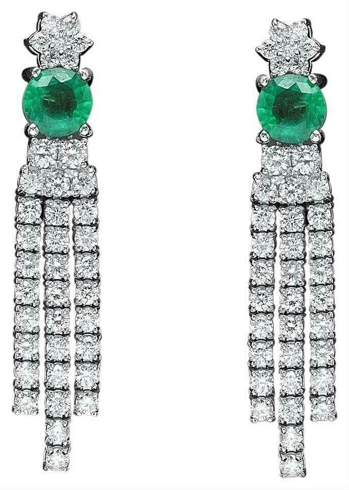 4.60ct Natural Emerald and Diamond 14k Solid White Gold Earrings