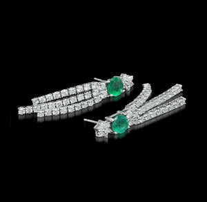 4.60ct Natural Emerald and Diamond 14k Solid White Gold Earrings