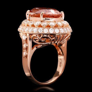 11.30 Carats Natural Morganite and Diamond 14K Solid Rose Gold Ring