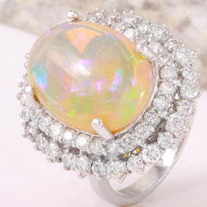8.31 Carats Natural Impressive Ethiopian Opal and Diamond 14K Solid White Gold Ring
