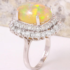 8.31 Carats Natural Impressive Ethiopian Opal and Diamond 14K Solid White Gold Ring