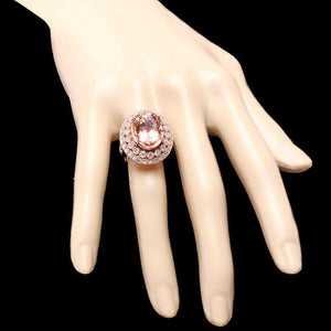 11.30 Carats Natural Morganite and Diamond 14K Solid Rose Gold Ring