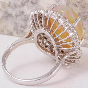 8.31 Carats Natural Impressive Ethiopian Opal and Diamond 14K Solid White Gold Ring