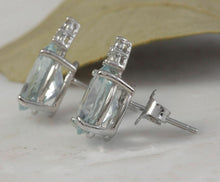 Load image into Gallery viewer, 4.25 Ct Natural Aquamarine and Diamond 14k Solid White Gold Stud Earrings