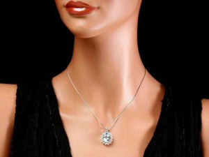 6.80ct Natural Aquamarine and Diamond 14k Solid White Gold Necklace